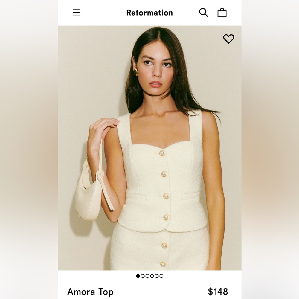 Reformation White Top and Skirt fit. adorable! Never been worn.